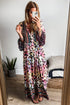 Pink Western Leopard Printed 3/4 Sleeve Buttoned Front Tiered Maxi Dress